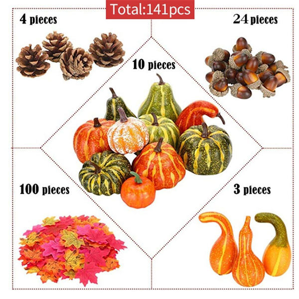 141PCS Thanksgiving Simulation Græskar Acorn Efterår Efterår KLB
