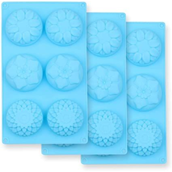 6-håls silikonblommaform, set med 1 blandade solrosor livsmedelskvalitet non-stick silikon, prästkrageform för godis, chokladgelé, isbitar 3 stilar