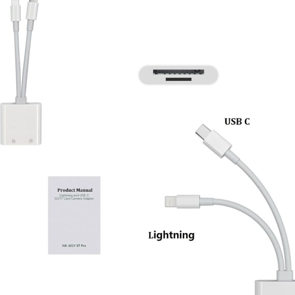 Lightning to SD iPhonelle/iPadille, kaksipaikkainen muistikortin luku