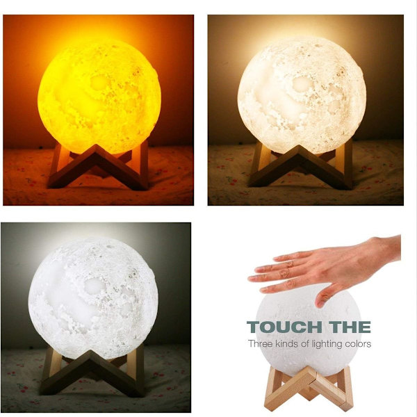 3D Månelampe, LED Nattlys 3 Farger Touch Luna Lampe, 15cm/5.9 Tommer Dia KLB