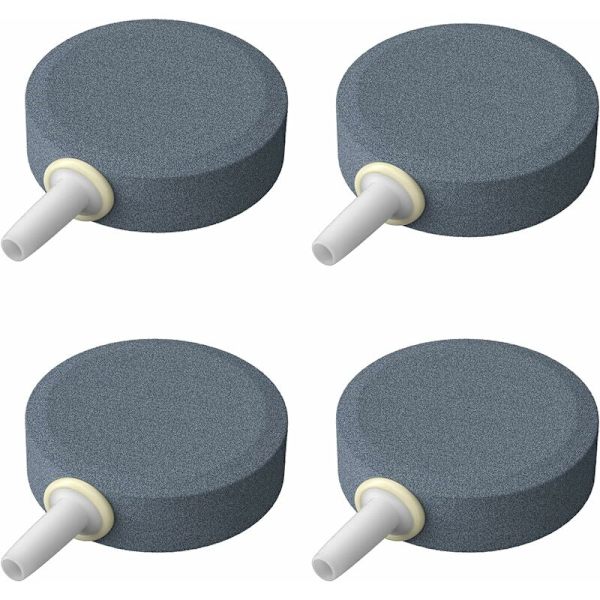 Akvarie 4CM Luftsten Disk Boble Diffuser Udgivelsesværktøj til Luftpumper Fisketanke Spande Små Damme og DWC Tanke, Sæt med 4 KLB