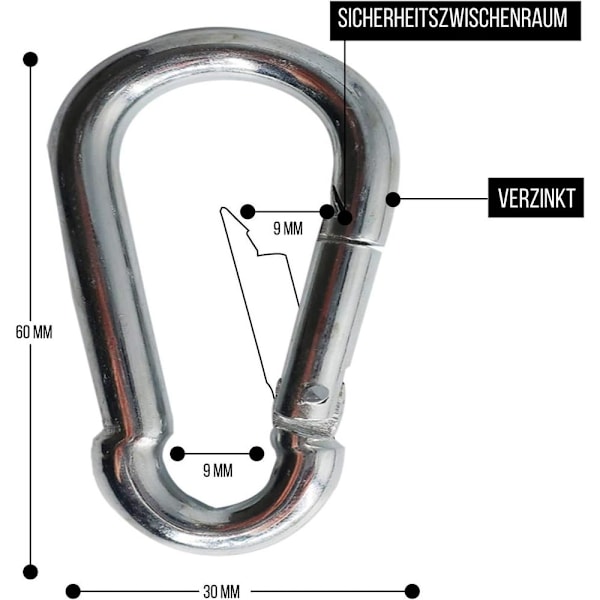 Karbinhake 60 mm x 6 mm 10 stycken karbinhake i stål karbinhake bärkapacitet