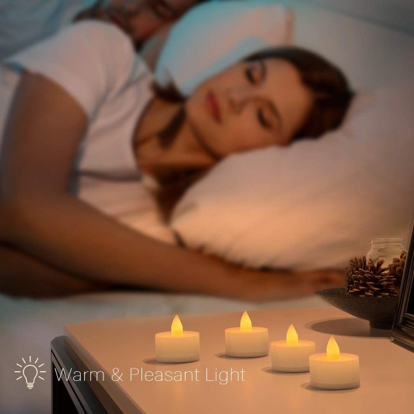 Flammeløse LED-lys, 24 flimrende LED-tealights, varmt hvitt spotlight