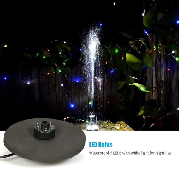 Solcelledrevet springvandspumpe med LED-belysning, 1,5W flydende solsystem