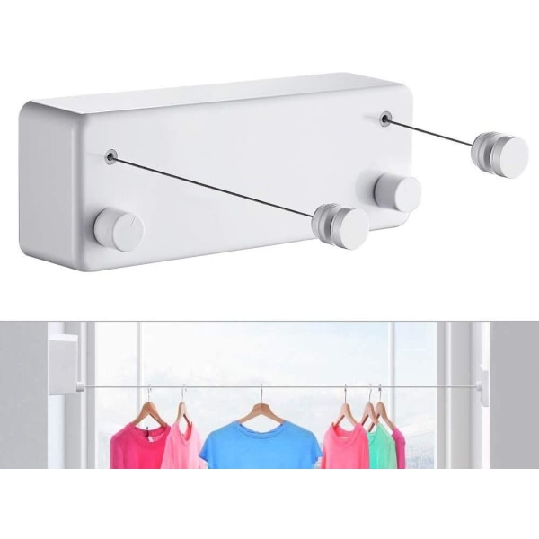 Indragbar klädstreck för inomhus och utomhus - Heavy Duty, 2x4,2m rostfritt stål klädstreck, väggmonterad (borr) - Silver