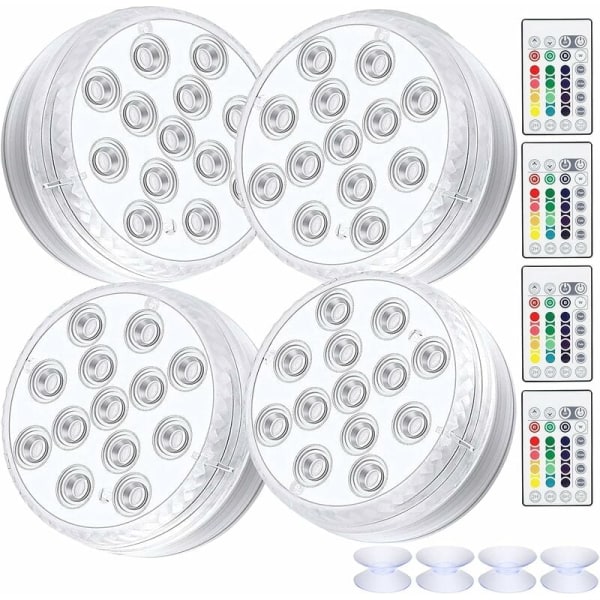 Nedsänkbar LED-lampa, 4-pack vattentät LED-lampa med fjärrkontroll RGB färgskiftande dammbelysningsdekoration för vasbas, swimmingpool, KLB