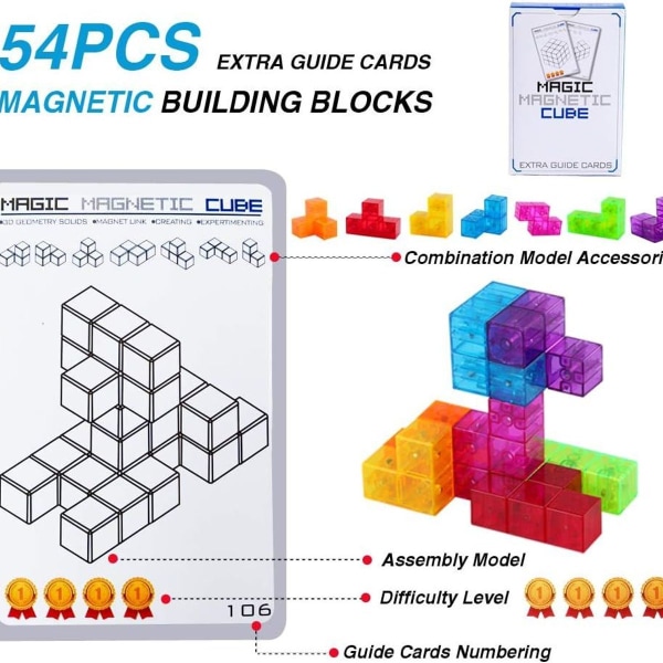 3D-magneettiset rakennuspalikat, magic magneettikuutiot, set 7 eri muotoa KLB