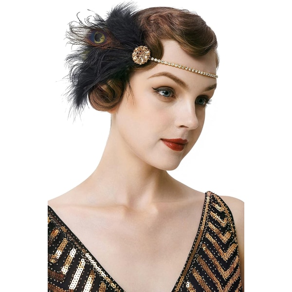 Pannband med fjädrar 1920-talsstil Charleston Great Gatsby karnevalsdräkt Tillbehör för kvinnor One Size Guld