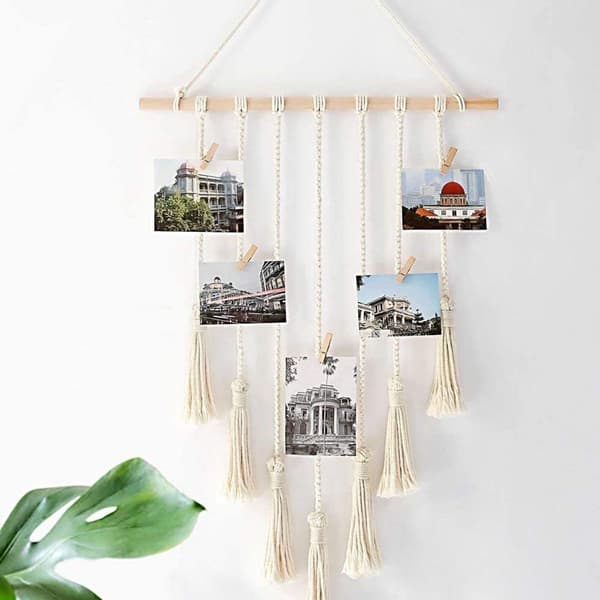 Riippuva valokuvanäyttö Makramee-seinätapetti Kuvat Dekor Boho Chic Home KLB