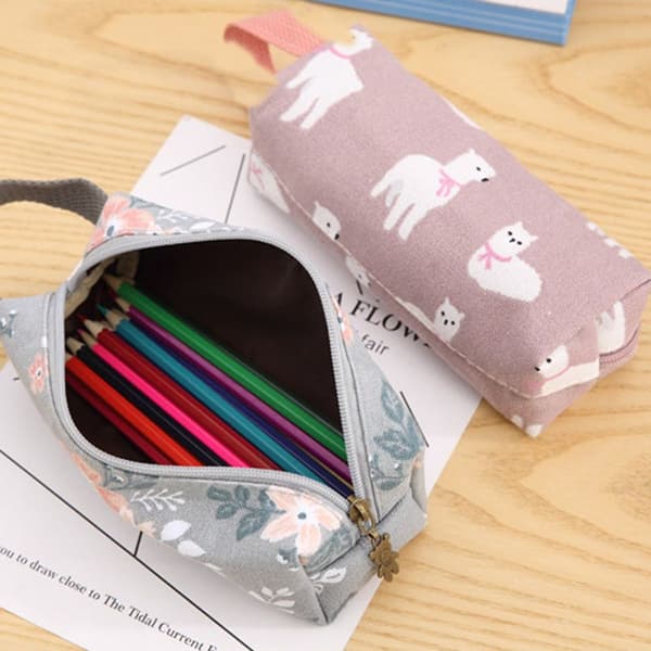 Pencil Case Stor Kapacitet Lærred Pen Pose Stående Form 3 KLB