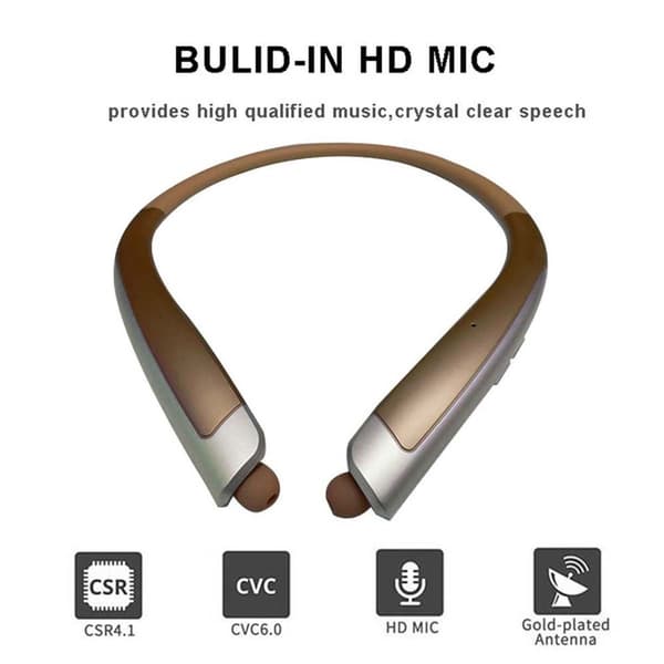 Bluetooth-hörlurar, trådlöst nackband sportheadset med guld