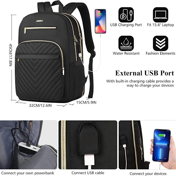 Multifunktionell laptopryggsäck för kontor och klassrum med USB