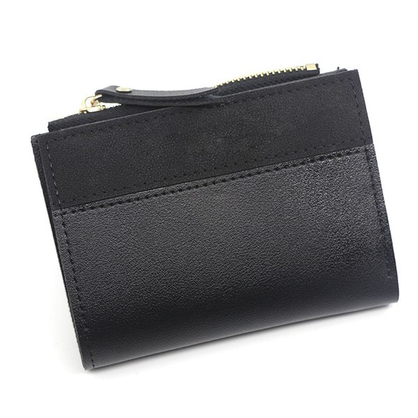 Liten plånbok för kvinnor, smal läder bifold främre fack för kvinnor, svart