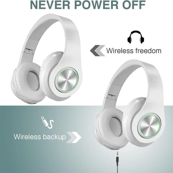 Bluetooth over-ear hörlurar, stereo djup bas, mjuk vit