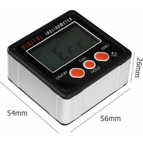 Vinkelmätning med LCD-display, horisontell vinkelmätare digital lutningsmätare, digital elektronisk nivåbox magnetbas, mätverktyg, svart KLB
