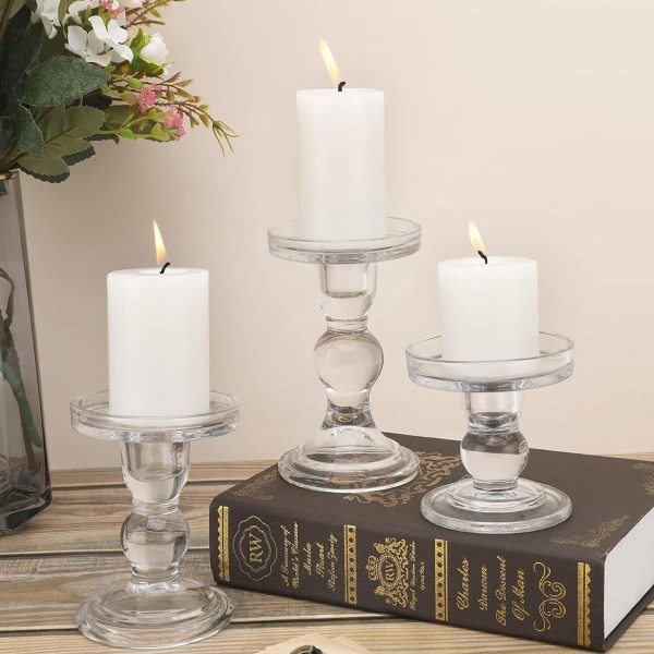 Modern candle holder, transparent glass candle holder for pillar candle, round KLB