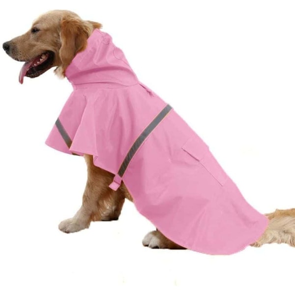 Adjustable Hooded Dog Raincoat Hooded Raincoat Reflective Dog Raincoat Waterproof Dog Jacket Pink S/M