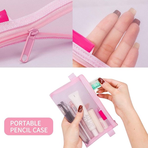 Multifunktionell Mesh Pen Bag Case Makeup Verktygsväska Vit KLB