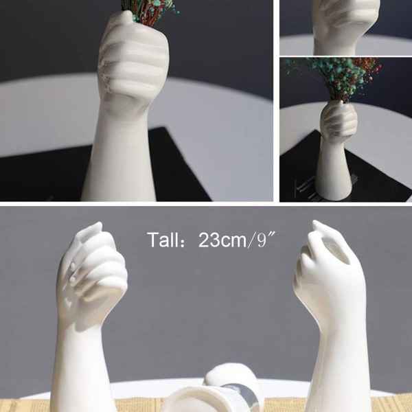 Hvit keramisk håndknopp blomster vase for Hhydroponic blomster