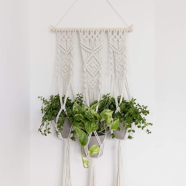 QueHouse Macrame Garn Blomsterpotte Dekorasjon - Veggdekorasjon Boho Blomster KLB