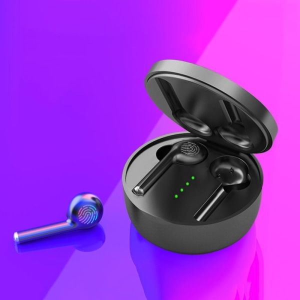 Bluetooth 5.0 in-ear-hovedtelefoner med opladningsboks, støjreducerende sort