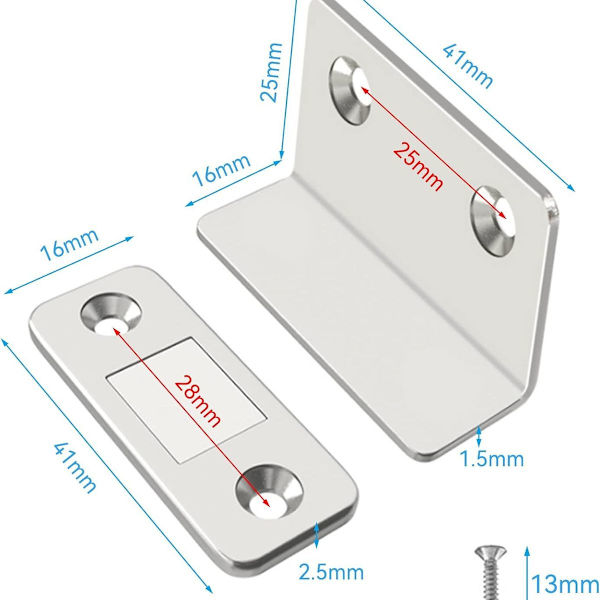 Magneettinen kaapin oven pakkaus 6 ohutta magneettilukkoa KLB