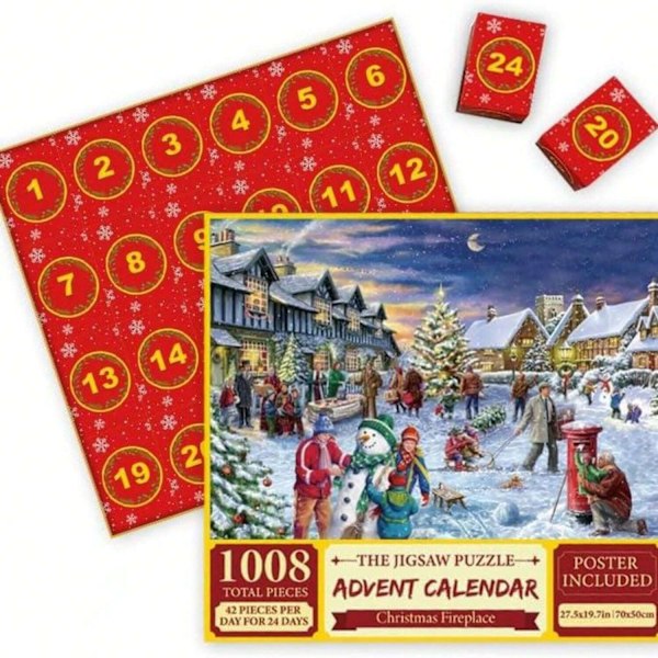 Julpussel, julkalender 2024, låda med 24 1008 bitar vuxenpussel, vuxenpussel, julklapp överraskning för barn