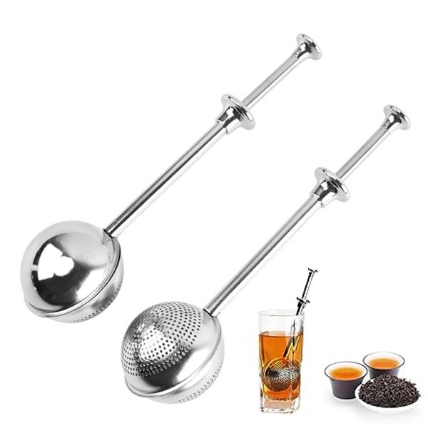 Rustfrit stål te-infuser med langt håndtag, 2 stk. te-infuser filter til løs te, KLB