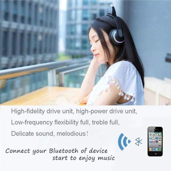 Trådløst Bluetooth-katteøre-headset med mikrofon og 7-farget LED