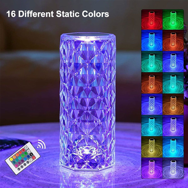 Kristalli pöytälamppu RGB väriä vaihtava yövalo kosketus olohuone