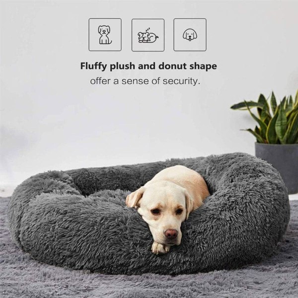 Hundeseng katteseng laget av fluffy rund plysj - donut s it hundepute hund k KLB