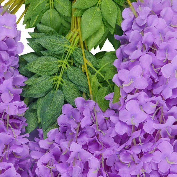 24 stk 3,6 fot kunstige blomster falske wisteria naturtro silke romantisk hengende på vinranke for bryllupsdekorasjoner hjem hagefestdekor (rosa rød) KLB