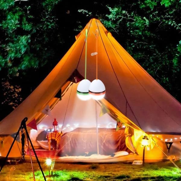 To sæt LED-hængende lys til udendørs silikone campingtelte (orange).