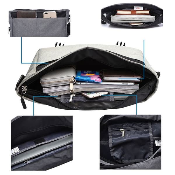 Skulderveske Menn Kvinner Stor Laptop Messenger Bag Messenger Bag, grå