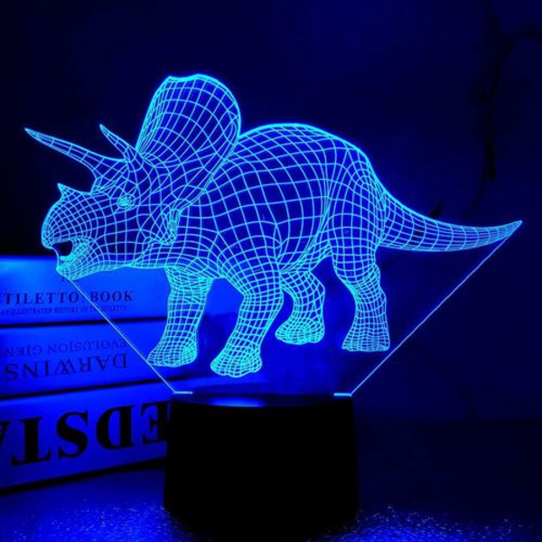 Fullosun Dinosaurie Bordlampa LED Nattlampa 3D Illusion Triceratops