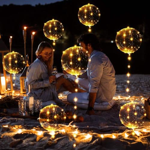 LED-ballonger, 6 st, varmvitt, transparent, helium