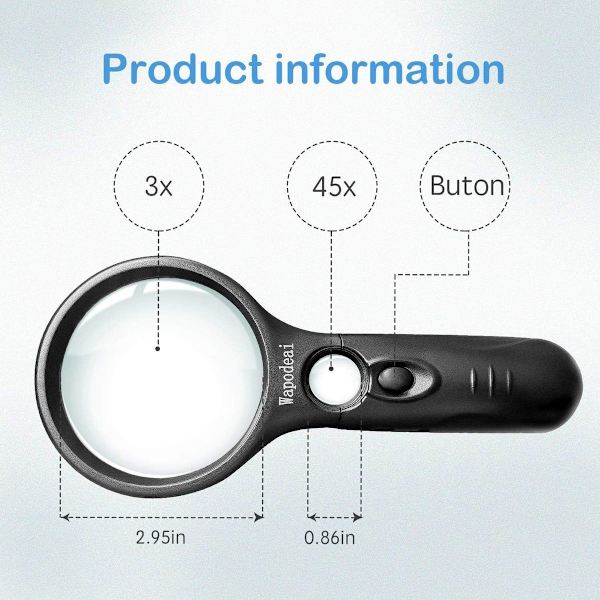 Suurennuslasi valolla, 10x suurennuslasi 18 LED-valolla, pieni 10x kädessä pidettävä suurennuslasi, joka sopii KLB:lle