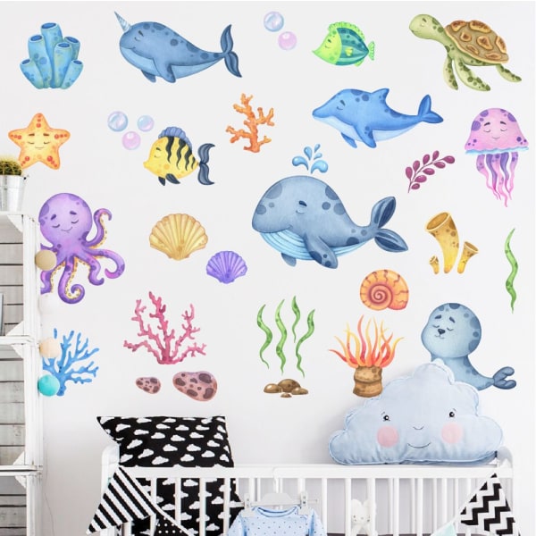 Under the Sea Wall Decals Tropical Wall Sticker Fiskmaneter Ocean Wall Decor Kids Room Baby Nursery Badrum-