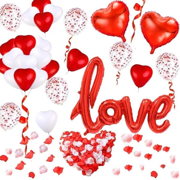 28 stk kjærlighet rødt og hvitt folieballongsett Bursdagsballongsett for menn Gutter Bursdagsfestdekorasjon, bryllup, eksamen, jubileum, nyttår