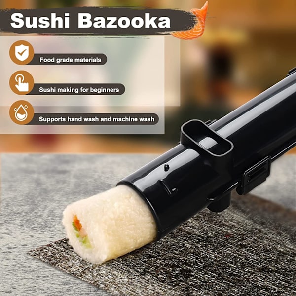 Sushi Maker (27*6cm Sort), Sushi Bazooka, DIY Sushi-fremstillingsmaskine Grøntsager, Kød, Rulle-værktøj, Køkken Tilbehør, Sushi Værktøj