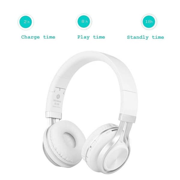 Bluetooth-hörlurar, hopfällbara, trådlösa vita