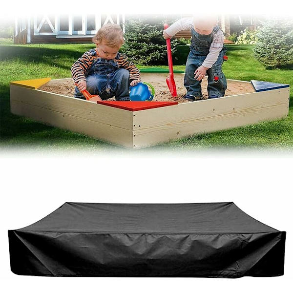 Støvsikker sandkasseovertræk med snøre, firkantet Oxford-stof presenning til sandkasse, swimmingpool, have eller gård（Sort, 180×180cm） KLB