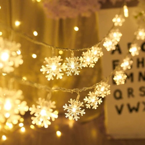Snowflake String Lights, 40 LED batteridrevne String Lights, Decoration KLB