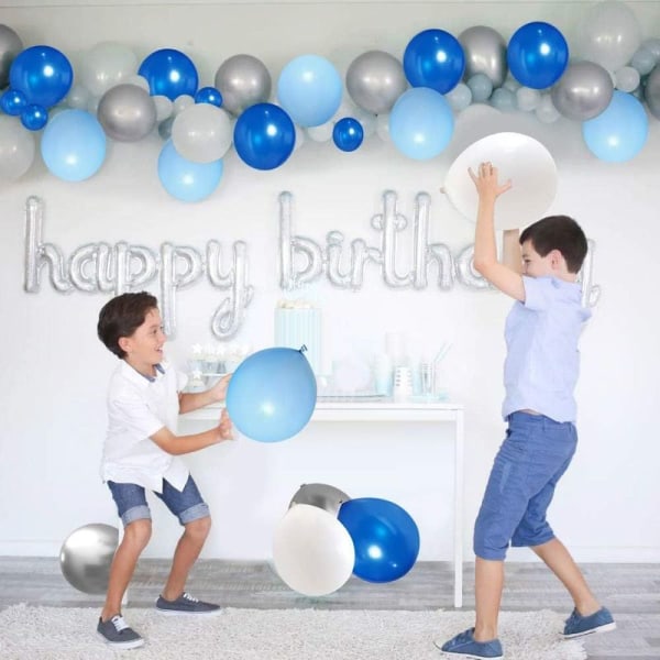 Blå Sølv Hvit Latex ballonger Pakke med 50 12 tommer kongeblå