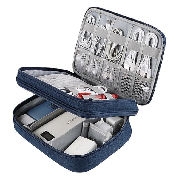 Elektronisk opbevaringspose Stor dobbeltlags kabelpose Navy Blue KLB