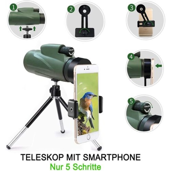 Monokular Teleskop, Monokular Bak4 Prisma Vandtæt Monokular Kikkert med Smartphone