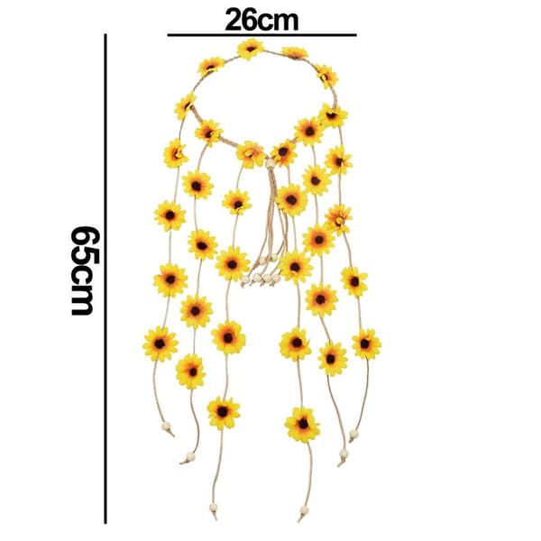 Blomsterkrone Hodebånd Hippie Hodeplagg for Kvinner Justerbar Floral Gul