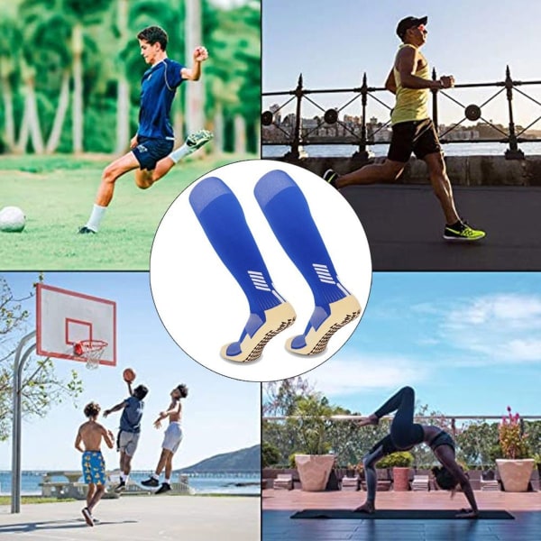 Sportssokker, skridsikre sportssokker til børn, lang kompression, farverige, blå KLB