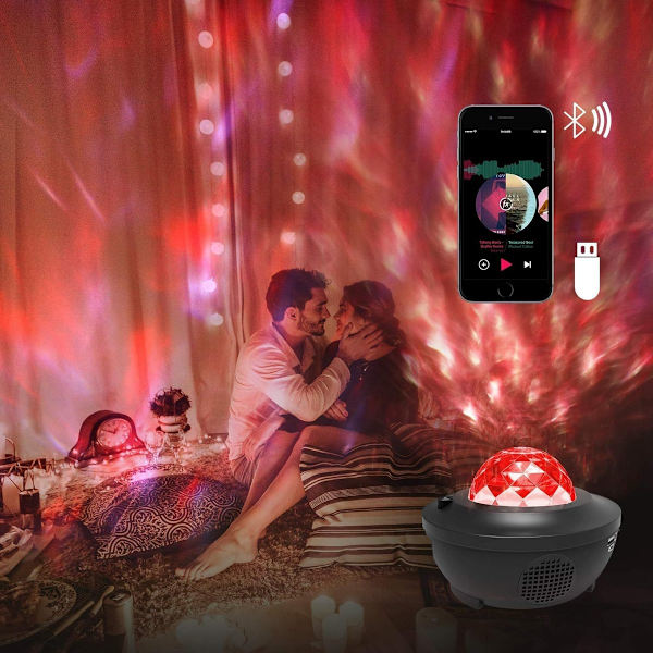 Stjernehimmelprojektor med Bluetooth - LED-lampe, fest, vannbølger KLB