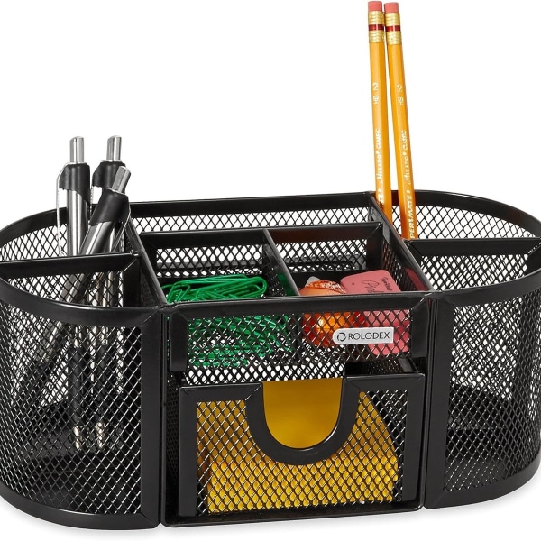 Mesh Pencil Cup Organizer, Four Compartments, Steel, 8.7"x KLB